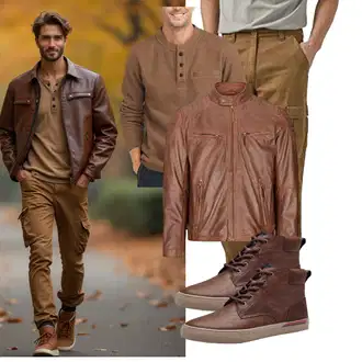 Stil Motorrad Outfit mit Braun/Orange KunstLederjacke/Leder Bomberjacke/Lederjacke/Vintage Lederjacke TruClothing.com "Freizeit Outfit"Look: Casual, Attraktive, Stil, Workwear, Western, Vintage, 80er, Motorrad, Reiten