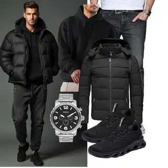 Hütten Outfit mit Schwarz/Dunkelgrau Hybridjacke/Isolationsjacke/Kapuzenjacke/Thermojacke/Kunstfaserjacke/Daunenjacke/Winterjacke/Puffer Jacke Redbridge "Freizeit Outfit"Look: Bar, Wasen, Bayram, Silvester, Pop Konzert, Electro, Hütten, Gala