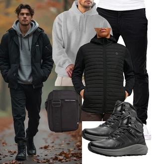 Hütten Outfit mit Schwarz Kunstfaserjacke/2in1 Jacke/Merinojacke/Kapuzenjacke/Isolationsjacke/Verstaubare Jacke/Thermojacke/Hybridjacke Jack & Jones "Freizeit Outfit"Look: Bayram, Pop Konzert, Beerdigung, Electro, Hütten, Fasching