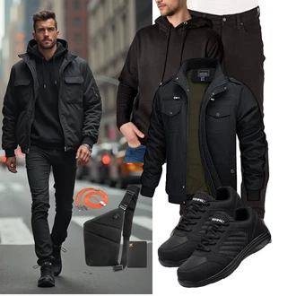 Outfit mit Schwarz/Dunkelgrau KapuzenPullover/Sport Sweatshirt/Hoodie/Ausgefallener Hoodie/Sport Hoodie/Unisex Hoodie/KapuzenPullover torland "Freizeit Outfit"
