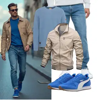 Motorrad Outfit mit Khaki/Beige Herbstjacke/Uniformjacke/Bomberjacke/Innenfutter Jacke/Jacke mit Seitlichem Reißverschluss/Fliegerjacke/Frühlingsjacke/Sommerjacke/Pullover mit Stehkragen/Sweatjacke/Trachtenstrickjacke EMATOP "Freizeit Outfit"Look: Baseball, Fitness, Arbeits, Freizeit, Training, Airsoft, Motorrad, Apres ski