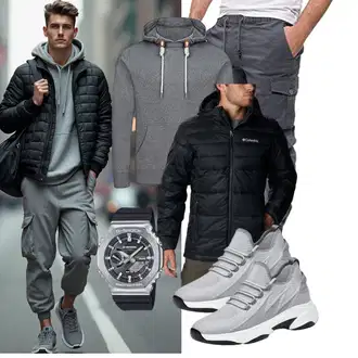 Outfit mit Dunkelgrau/Khaki/Grau/Hellgrau/Dunkelblau/Dunkelgrün Jogger Hose/Boyfriend Hose/Cargo-JoggingHose/Kurze Hose/Capri/FreizeitHose/CargoHose/Cargo Short PITTMAN "Freizeit Outfit"
