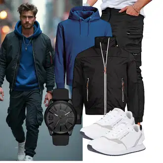 Tapered Outfit mit Schwarz/Khaki GINGTTO "Freizeit Outfit"