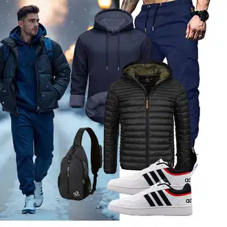 Outfit mit Dunkelblau 2-in-1 Pullover/KapuzenPullover/Sport Sweatshirt/Hoodie/Unisex Hoodie/Sport Hoodie/Ausgefallener Hoodie/KapuzenPullover TACVASEN "Freizeit Outfit"