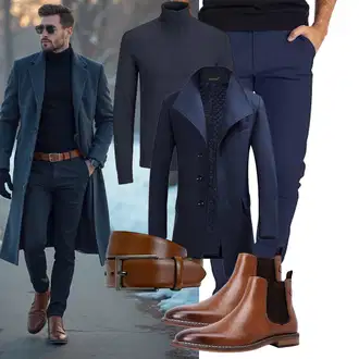Slim fit Outfit mit Dunkelblau Kaschmir Mantel/Wollfleece Mantel/Blazermantel/Schmal Geschnittener Mantel/Gehröck/Wintermantel Wollmantel YOUTHUP "Freizeit Outfit"