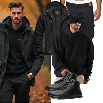 Freizeit Outfits Business Winter mit Schwarz/Dunkelgrau Jacke mit Seitlichem Reißverschluss/Funktionsjacke/Trekkingjacke/Wanderjacke/Merinojacke/Herbstjacke/Wolljacke/Reitjacke/Trachtenstrickjacke/Outdoorjacke/Winterjacke/Kapuzenjacke KEFITEVD "Freizeit Outfit"Look: Classic, Outdoor, Stil, Business, Militär, Indoor, Empire, Workwear