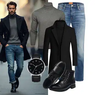 Winter Outfit mit Schwarz Schnürschuh/Vintage Stiefelette/Leder Stiefelette/Lederschuh/Gefütterte Stiefelette/Flache Stiefelette/Springerstiefel/Klassischer Stiefel/Schnürstiefelette SL-Saint "Freizeit Outfit"