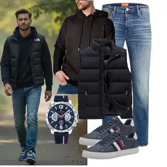 Outfit mit Schwarz/Dunkelgrau KapuzenPullover/Sport Sweatshirt/Hoodie/Ausgefallener Hoodie/Sport Hoodie/Unisex Hoodie/KapuzenPullover torland "Freizeit Outfit"