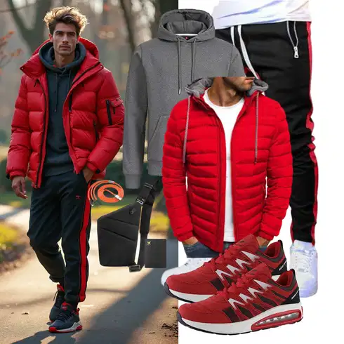 Rot/DunkelRot Jacke mit Seitlichem Reißverschluss/WinterJacke/HerbstJacke/SteppJacke/KapuzenJacke/Unisex Hoodie/Hoodie/Sport Hoodie/Strick Hoodie/Ausgefallener Hoodie/SweatJacke/Puffer Jacke Oanviso kombinieren