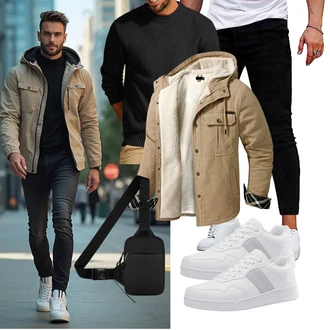 Hütten Outfit mit Beige/Khaki Women's Fleece Sweatshirts/Strick Hoodie/Ausgefallener Hoodie/Pullover mit Stehkragen/Sweatjacke Mr.Stream "Freizeit Outfit"Look: Wasen, Schule, Pop Konzert, Hütten