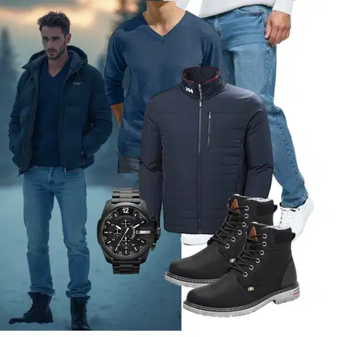 Schwarz Wattierte Stiefel/Wasserdichter Stiefel/Winter Stiefel/Herren Lederschuhe/Schnürstiefelette/Klassischer Stiefel/Gefütterte Stiefelette/Winter Stiefelette/Winter Sneaker Mishansha kombinieren