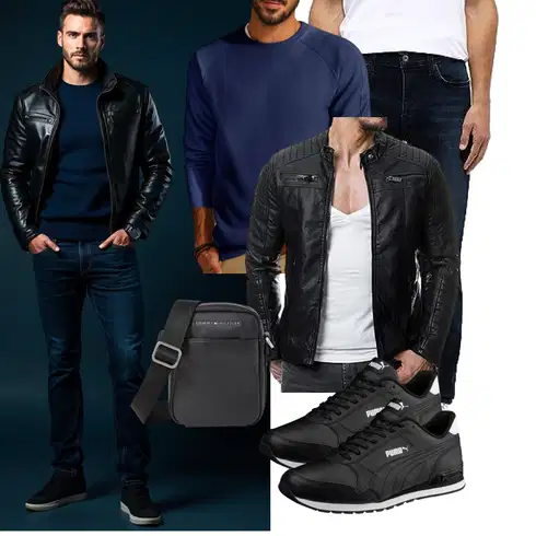 Schwarz Jacke mit Seitlichem Reißverschluss/Motorradjacke/KunstLederjacke/Bikerjacke Redbridge kombinieren