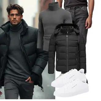 Hütten Outfit mit Schwarz/Dunkelgrau Hybridjacke/Isolationsjacke/Kapuzenjacke/Thermojacke/Kunstfaserjacke/Daunenjacke/Winterjacke/Puffer Jacke Redbridge "Freizeit Outfit"Look: Bar, Wasen, Bayram, Silvester, Pop Konzert, Electro, Hütten, Gala