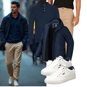 Outfit mit Blau/Dunkelblau/Hellblau Wasserdichte Jacke/Winterjacke/Segeljacke/Wanderjacke/Winter Parka/2in1 Jacke/Funktionsjacke/Trekkingjacke/Outdoorjacke Pioneer Camp "Freizeit Outfit"