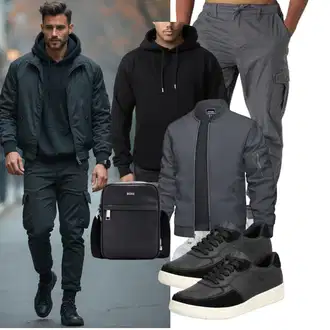 Outfit mit Hellgrau/Dunkelgrau/Grau/Khaki Boyfriend Hose/TrekkingHose/FunktionsHose/Cargo-JoggingHose/Capri/CargoHose/Cargo Short Smith & Solo "Freizeit Outfit"