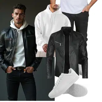 Motorrad Outfit mit Schwarz Motorradjacke/Vintage Lederjacke/Bikerjacke/Jacke mit Seitlichem Reißverschluss/Leder Bomberjacke/Lederjacke/KunstLederjacke Sliktaa "Freizeit Outfit"Look: Motorrad, Reiten
