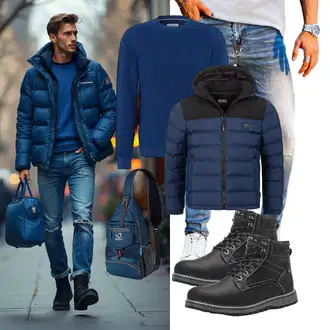 Winter Outfit mit Schwarz Winter Stiefel/Wattierte Stiefel/Klassischer Stiefel/Schnürstiefelette/Stiefel Mit Reißverschluss/Winter Stiefelette/Gefütterte Stiefelette/Wasserfester Schuh/Wasserdichter Stiefel/Winter Sneaker/Herren Lederschuhe ANALEAF "Freizeit Outfit"