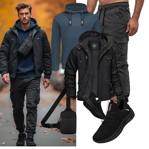 Schwarz/Dunkelgrau Jacke mit Seitlichem Reißverschluss/Funktionsjacke/Trekkingjacke/Wanderjacke/Merinojacke/Herbstjacke/Wolljacke/Reitjacke/Trachtenstrickjacke/Outdoorjacke/Winterjacke/Kapuzenjacke KEFITEVD kombinieren