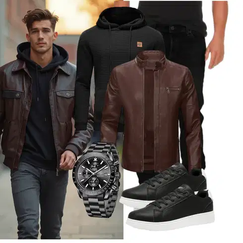 DunkelBraun/Braun/Dunkelrot/Bordeaux/Grau MotorradJacke/ReitJacke/Vintage LederJacke/Leder BomberJacke/Jacke mit Seitlichem Reißverschluss/KunstlederJacke/LederJacke Sliktaa kombinieren