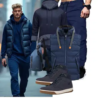 Outfit mit Dunkelblau 2-in-1 Pullover/KapuzenPullover/Sport Sweatshirt/Hoodie/Unisex Hoodie/Sport Hoodie/Ausgefallener Hoodie/KapuzenPullover TACVASEN "Freizeit Outfit"
