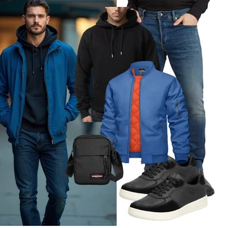 Geburtstag Winter Outfit mit Blau/Hellblau/Pastell Jacke mit Seitlichem Reißverschluss/Trachtenstrickjacke/Wendejacke/Collegejacke/Fliegerjacke/Bomberjacke KEFITEVD "Freizeit Outfit"Look: 18 Geburtstag, Schule, Geburtstag