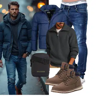 Outfit mit Khaki/Braun/Dunkelgrün/Beige/Dunkelbraun SchnürStiefel/Klassischer Stiefel/Gefütterte Stiefelette/Wasserfester Schuh/Winter Stiefel/Winter Stiefelette/Wattierte Stiefel/Wasserdichter Stiefel/Herren Lederschuhe/Winter Sneaker ARRIGO BELLO "Freizeit Outfit"