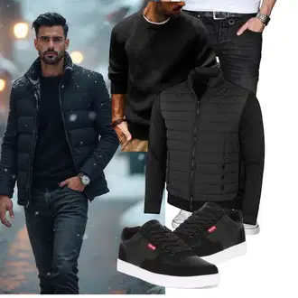 Outfit mit Schwarz/Grau 2in1 Jacke/Isolationsjacke/Kunstfaserjacke/Merinojacke/Thermojacke/Hybridjacke Calvin Klein "Freizeit Outfit"