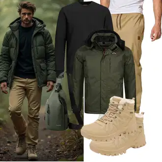Outfit mit Braun/Khaki/Beige SchneeStiefel/Wattierte Stiefel/Wasserdichter Stiefel/Wasserdichter Outdoorschuh/Winter Stiefelette/Wasserfester Schuh/TrekkingStiefel/Herren Lederschuhe/Winter Sneaker FLARUT "Freizeit Outfit"