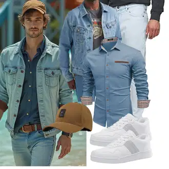 Outfit mit HellBlau/Blau/Grau Casual Top/T-Shirt mit 3/4-Ärmel/Langarm-Shirt/Hemdoberteil/Hemdbluse/Businesshemd/Casual Hemd/Business Hemd COOFANDY "Freizeit Outfit"