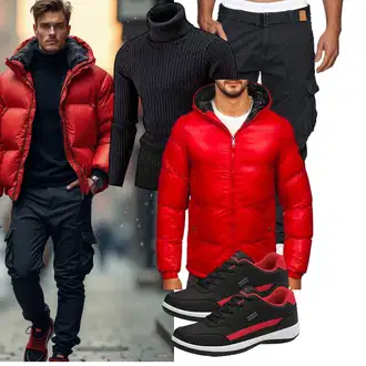 Outfit mit Rot WinterJacke/SkiJacke/KapuzenJacke/Verstaubare Jacke/WendeJacke/KunstfaserJacke/ThermoJacke/IsolationsJacke/DaunenJacke/Puffer Jacke BOLF "Freizeit Outfit"