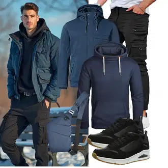Tapered Outfit mit Schwarz/Khaki GINGTTO "Freizeit Outfit"