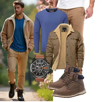 Outfit mit Khaki/Braun/Dunkelgrün/Beige/Dunkelbraun SchnürStiefel/Klassischer Stiefel/Gefütterte Stiefelette/Wasserfester Schuh/Winter Stiefel/Winter Stiefelette/Wattierte Stiefel/Wasserdichter Stiefel/Herren Lederschuhe/Winter Sneaker ARRIGO BELLO "Freizeit Outfit"