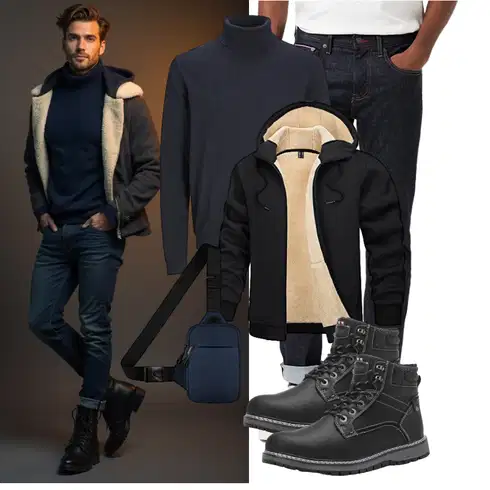 Schwarz Winter Stiefel/Wattierte Stiefel/Klassischer Stiefel/Schnürstiefelette/Stiefel Mit Reißverschluss/Winter Stiefelette/Gefütterte Stiefelette/Wasserfester Schuh/Wasserdichter Stiefel/Winter Sneaker/Herren Lederschuhe ANALEAF kombinieren