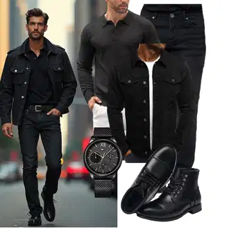 Winter Outfit mit Schwarz Schnürschuh/Vintage Stiefelette/Leder Stiefelette/Lederschuh/Gefütterte Stiefelette/Flache Stiefelette/Springerstiefel/Klassischer Stiefel/Schnürstiefelette SL-Saint "Freizeit Outfit"