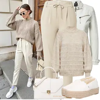 Outfit s Béžová/Khaki/Hnědá Mušelínové Kalhoty/Mrkvová Kalhoty/Ležérní Kalhoty/Úzká Kalhoty/Paperbag Kalhoty Only "Jarní Outfit"