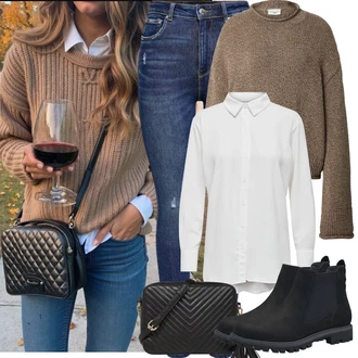 Vlna Outfit s Hnědá/Šedá/Khaki/Béžová Basic Svetr/Pletený Svetr/Mohair Pullover/Jednoduchý Svetr/Rolák/Zimní Svetr/Vlněný Svetr/Svetr s límečkem about you x marie von behrens "Jarní Outfit"