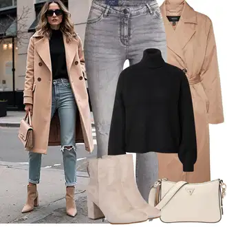 Outfit sa Smeđa/Bež/Kaki Trenč Kaput/Midi Kaput/Baloner VERO MODA "Proljetni Outfit"