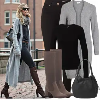 Zapínání na knoflíky Dlouhé Outfit s Šedá/Tmavě šedá/Světle šedá Pletenina veľkej veľkosti/Šaty Móda Pro Plnoštíhlou/Kabát/Tunika Vila "Jarní Outfit"
