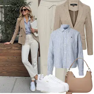 Outfit sa Kaki/Smeđa/Bež Ležerna Hlača/Naborane hlače/Lanene Hlače/Hlače od muslina/Paperbag Hlača/Slip-on Hlača/Ravna Hlača VERO MODA "Proljetni Outfit"