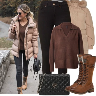 Umělá kožešina Outfit s Béžová/Hnědá/Khaki yas "Jarní Outfit"