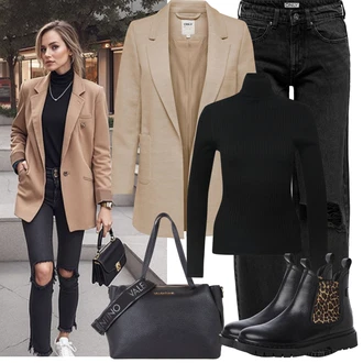 Outfit sa Crna/Crvena/Smeđa Fini Pleteni Džemper/Pulover s Rol Ovratnikom/Džemper s rol ovratnikom/Džemper Od Kašmira Only "Proljetni Outfit"