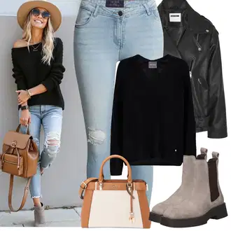Outfit sa Siva/Smeđa/Bež Chelsea Gležnjača/Ravna Gležnjača About You "Proljetni Outfit"