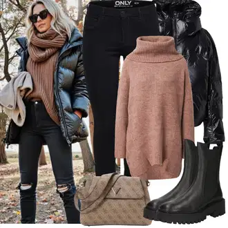 Outfit sa Crna/Smeđa Chelsea Gležnjača About You "Proljetni Outfit"