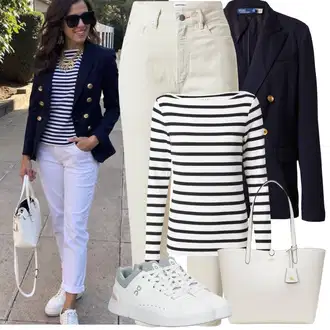 Kombinacije za matični ured S oblinama sa Tamnoplava Majica I Top Veći Broj/Pletivo Veći Broj/Bluza Veći Broj/Sweater majica GAP "Proljetni Outfit"