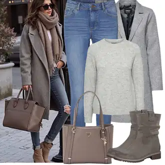 Outfit sa Siva/Smeđa/Bež/Kaki Klasična čizmica/Kožna Jakna/Gumena Gležnjača/Motociklistička čizma/Vodootporne čizme/Podstavljena Gležnjača/Ravna Gležnjača Tamaris "Proljetni Outfit"