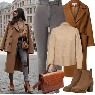 Vlna Outfit s Hnědá/Béžová/Khaki Nezařazené Edited "Jarní Outfit"