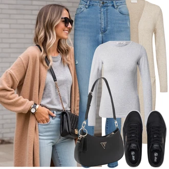 Sophia Outfit s Světle modrá/Modrá Jeggings/Džínové Legíny/Skinny Kalhoty/Kalhoty s dírou VERO MODA "Jarní Outfit"