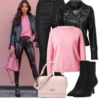Sophia Outfit s Černá Kalhoty z Umělé Kůže/Legíny Kožený Vzhled/Legíny s Vysokým Pasem/Tregíny/Jeggings/Džínové Legíny/Legíny s Rozparkem/Skinny Kalhoty/Kožený legíny VERO MODA "Jarní Outfit"