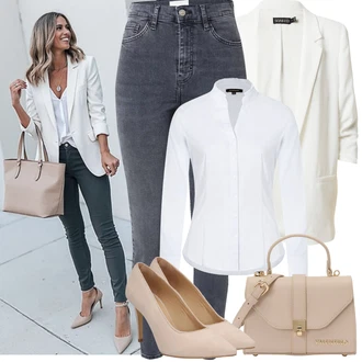 Visoki Struk Outfit sa Siva/Plava/Tamnoplava/Tamnosiva/Svjetlosiva Hlača Velika Veličina/Tajice Velika Veličina Topshop "Proljetni Outfit"