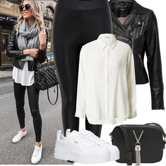 Outfit s Černá/Červená Kožené Bund Bunda z Umělé Kůže/Motorkářská bunda/Motorkářské Bund/Kožené Bund Only "Jarní Outfit"